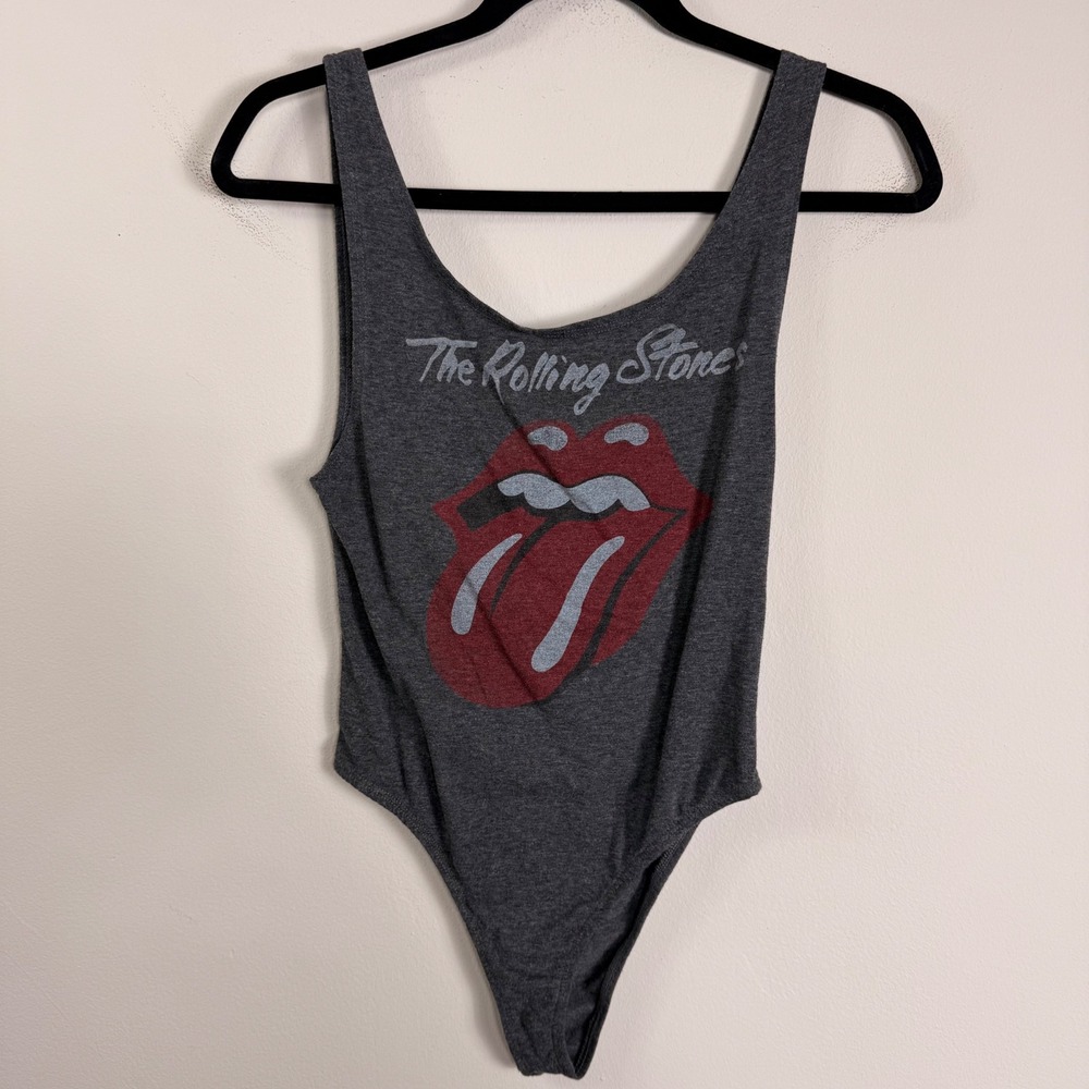 Daydreamer The Rolling Stones Graphic Bodysuit Grey Scoop Neck Womens Small